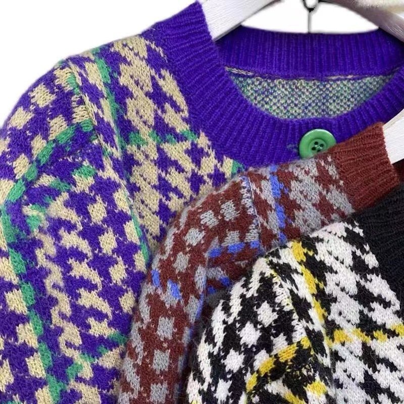 Áo len cadigan dáng ngắn có khuy cài kẻ caro thời trang trẻ trung