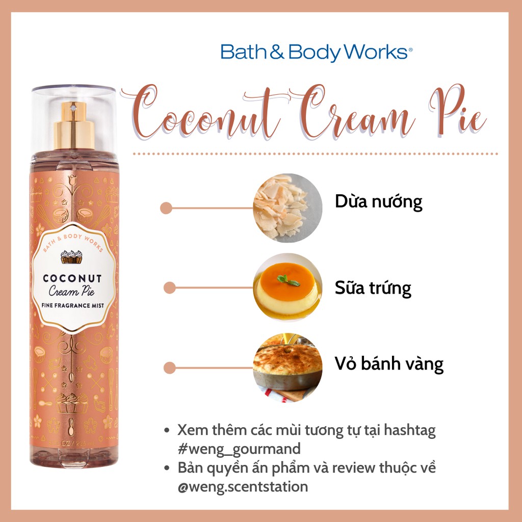 Xịt toàn thân Bodymist Bath & Body Works mùi Coconut Cream Pie