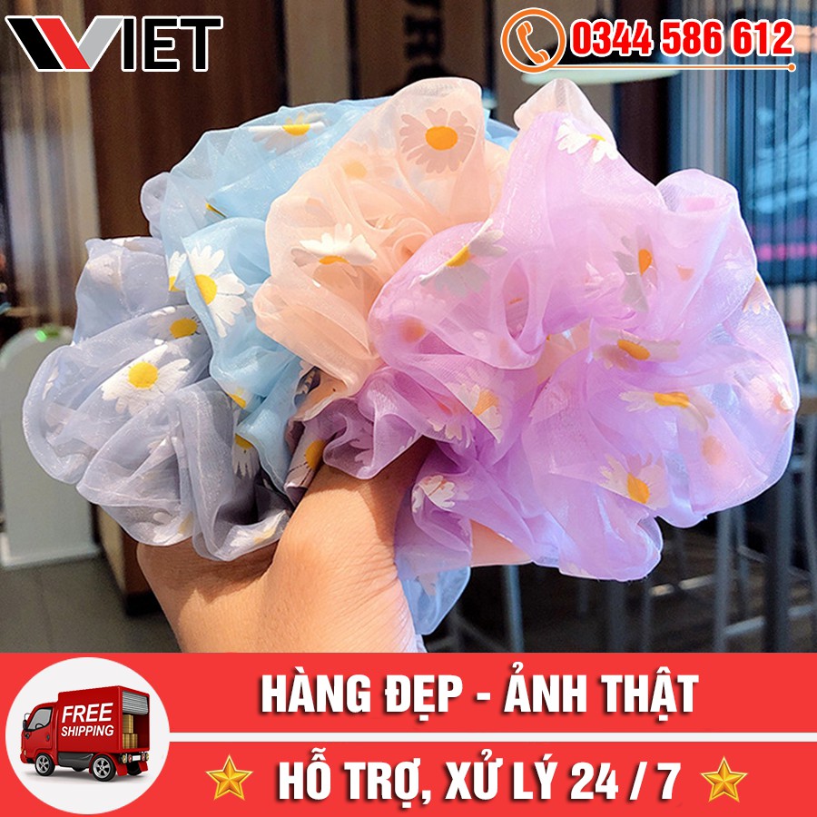 [DEAL HOT] Dây Buộc Tóc Scunchies Vải Hoa Cúc Phong Cách Hàn Quốc