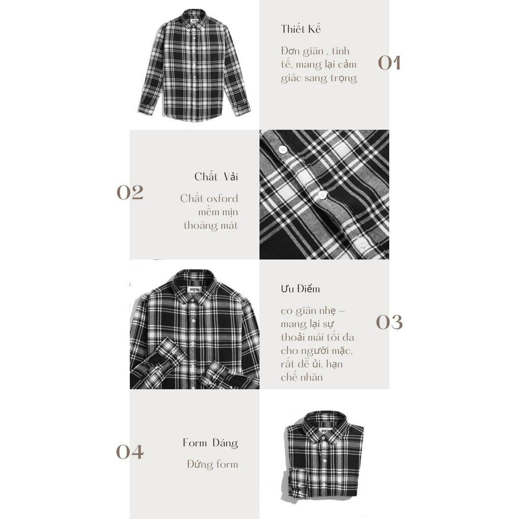 Áo Sơ Mi Nam Dài Tay Phối Sọc BY COTTON Caro Lớn Trắng Đen