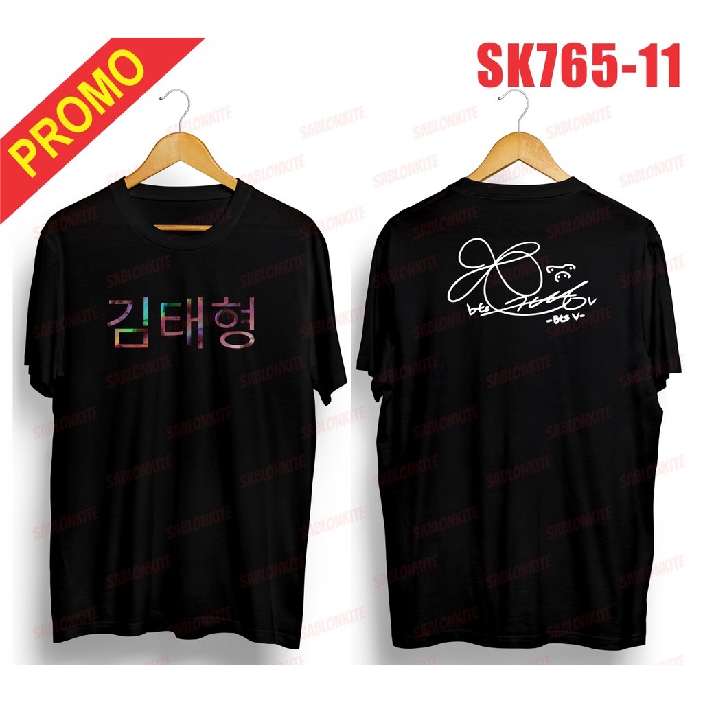 (RF) Áo Thun In Hình Thành Viên Nhóm Nhạc BTS KIM TAEHYUNG Có Chữ Ký