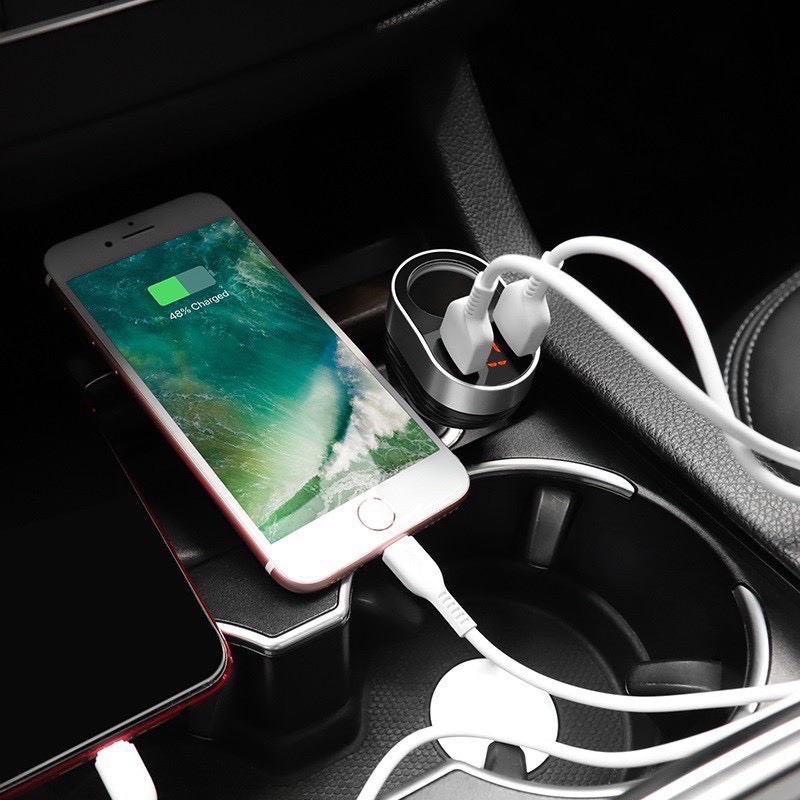 Nowship mới - Cốc sạc tẩu sạc HOCO Z29 cho xe hơi oto 2 cổng USB cổng nối sạc điện thoại/ipad iphone samsung huawei