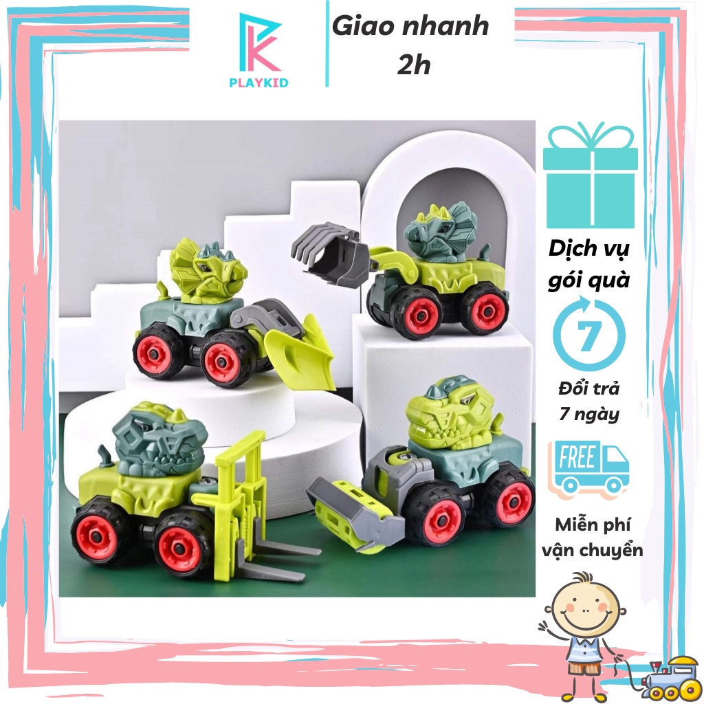 Xe đồ chơi cho bé PLAYKID lắp ráp xe khủng long PK027