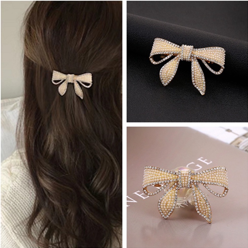 Kẹp Tóc Hình Nơ Đính Đá Ngọc Trai Thời Trang Phong Cách Hàn Quốc Mới Cho Nữ