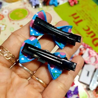 Sét 2 kẹp mỏ vịt nơ in cherry kẹp 4cm (được chọn màu)