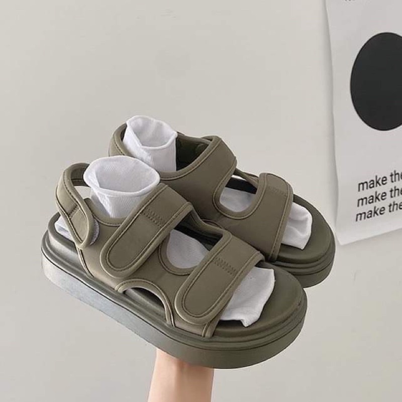 Giày Xăng đan nữ, sandal nữ 2 quai ngang đế bánh mì style Hàn Quốc mang đi học đi chơi