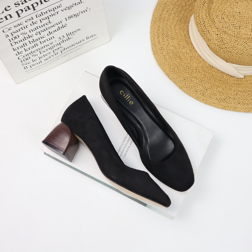 Giày cao gót nữ da lộn mũi vuông cao 5cm 1219