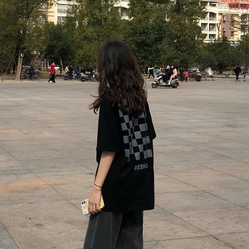 Áo Thun Tay Lỡ In Hình Caro Màu Đen , Áo Phông Unisex Nam Nữ Freesize