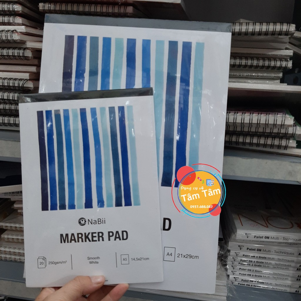 [ TÂM TÂM ]-Sổ vẽ Marker NaBii, Sổ vẽ màu dạ NaBii Marker Pad 250gsm 20 tờ A5/A4-