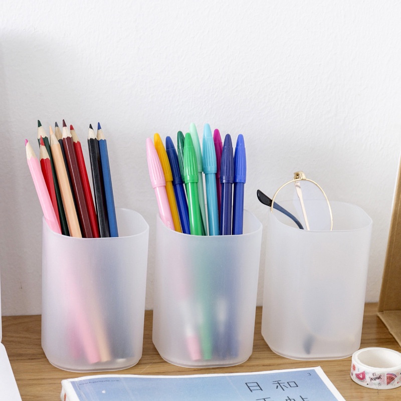 Ống cắm bút hình tròn trong mờ nhám đa năng tiện dụng cho học sinh / gia đình / văn phòng