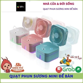 Quạt Mini Phun Sương Để Bàn Magic Cube 3 Chế Độ Mát, Kiêm Đèn Ngủ Gấp Gọn Siêu Tiện Dụng, Bảo Hành 12 Tháng GiaDungTT