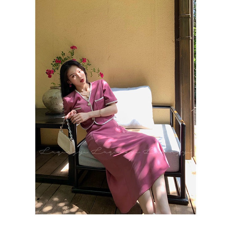 Set Áo Khoác Blazer Tay Ngắn + Chân Váy Chữ A Thiết Kế Mới Thời Trang Mùa Hè Dành Cho Nữ | BigBuy360 - bigbuy360.vn