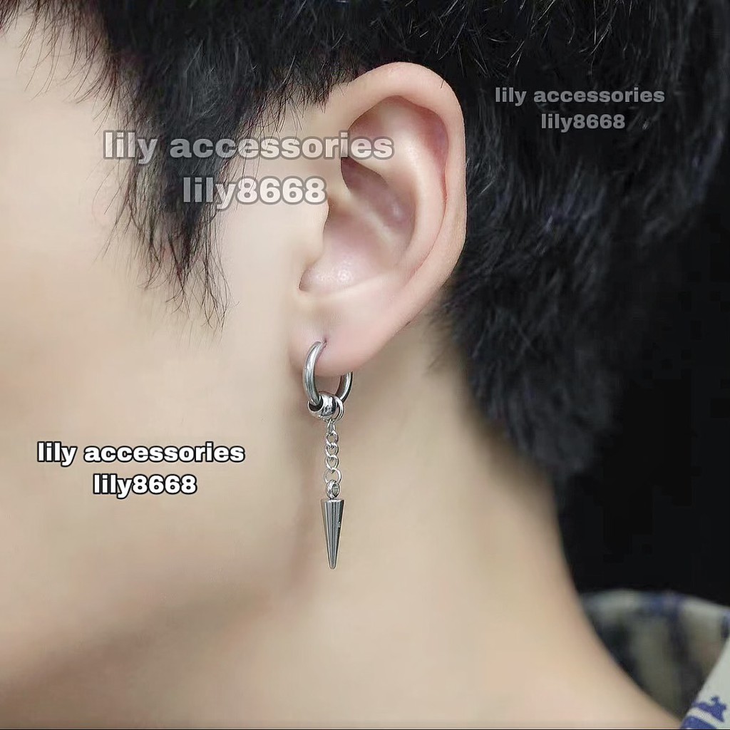 khuyên tai và kẹp tai titan dây xích mũi nhọn phối bi cho nam nữ không gỉ không đen không dị ứng