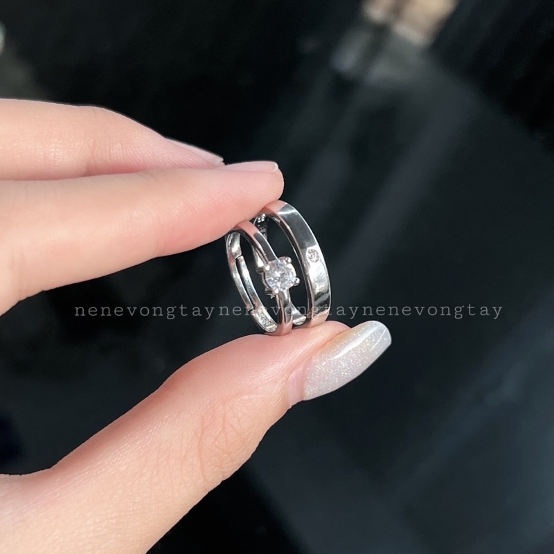 Nhẫn đôi Rose nhẫn cặp đính hạt unisex tự điều chỉnh