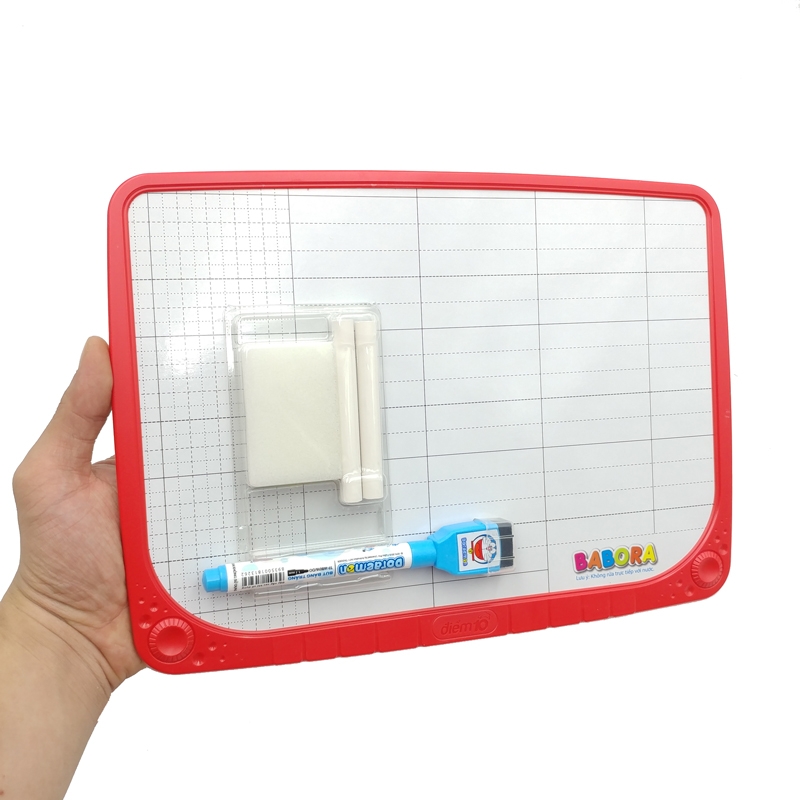 Bảng Bộ 2 Mặt A4 - Kẻ Ngang + Kẻ Ô + Phấn + Lau Bảng + Bút Lông Bảng - Thiên Long TP-B020 - Viền Đỏ