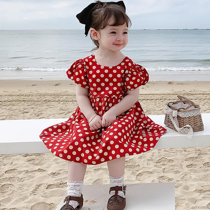 Đầm Chấm Bi Cổ Yếm Cho Bé Gái