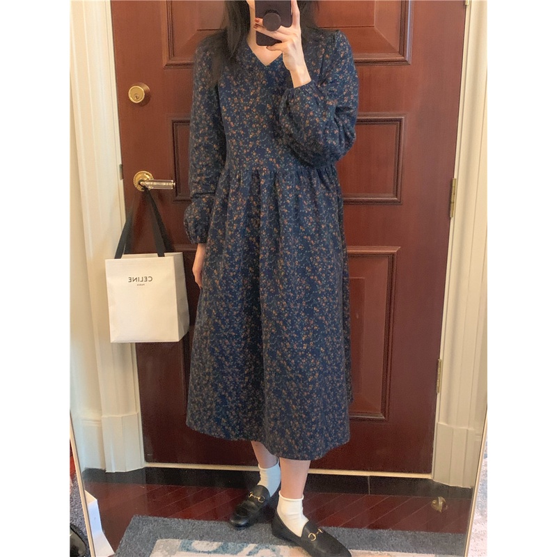 Đầm hoa dài tay phối ren 47918 thanh lịch cho nữ