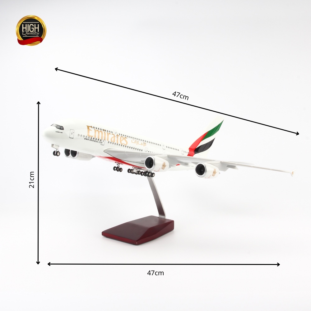 Mô hình máy bay lắp ráp có đèn led Emirates Airbus A380 47cm Everfly