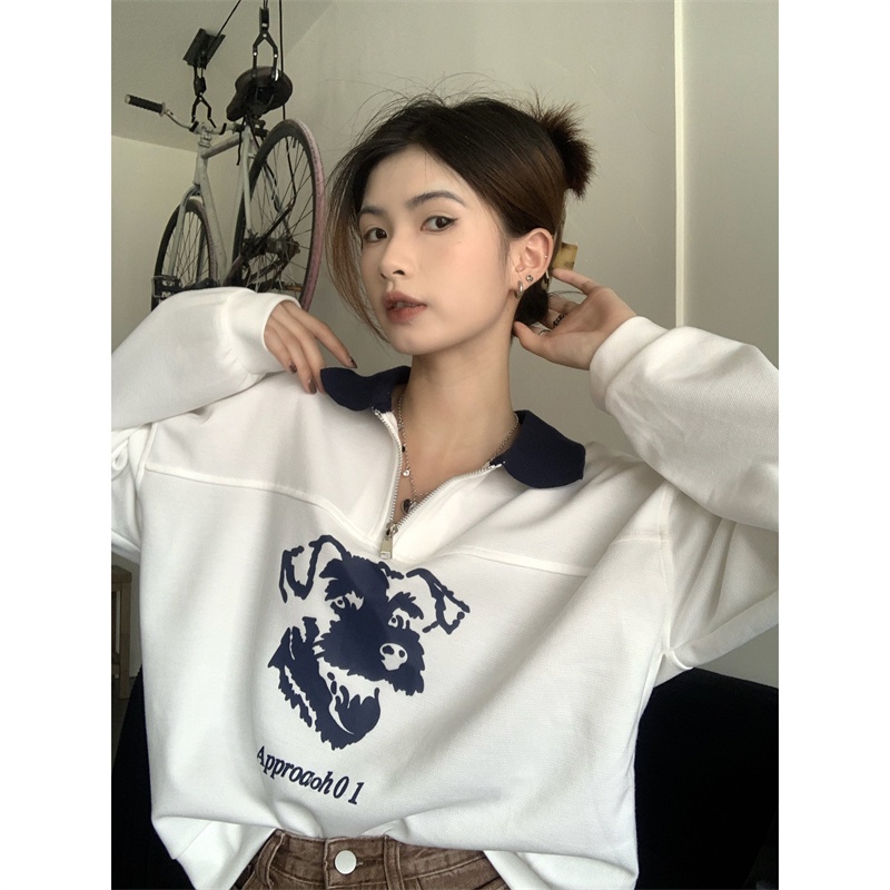Áo sweater Tay Dài Dáng Rộng Cổ POLO In Họa Tiết Màu Tương Phản Thời Trang Mùa Hè Hàn Quốc 2022 Mới