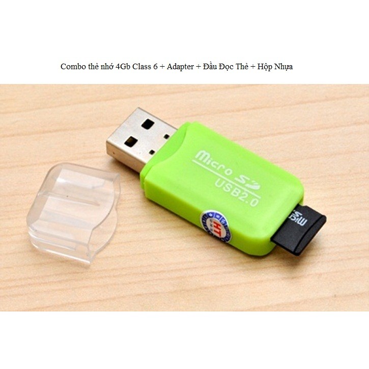 Combo Thẻ nhớ Micro SD 4GB Class 6 Adapter Reader Hộp nhựa