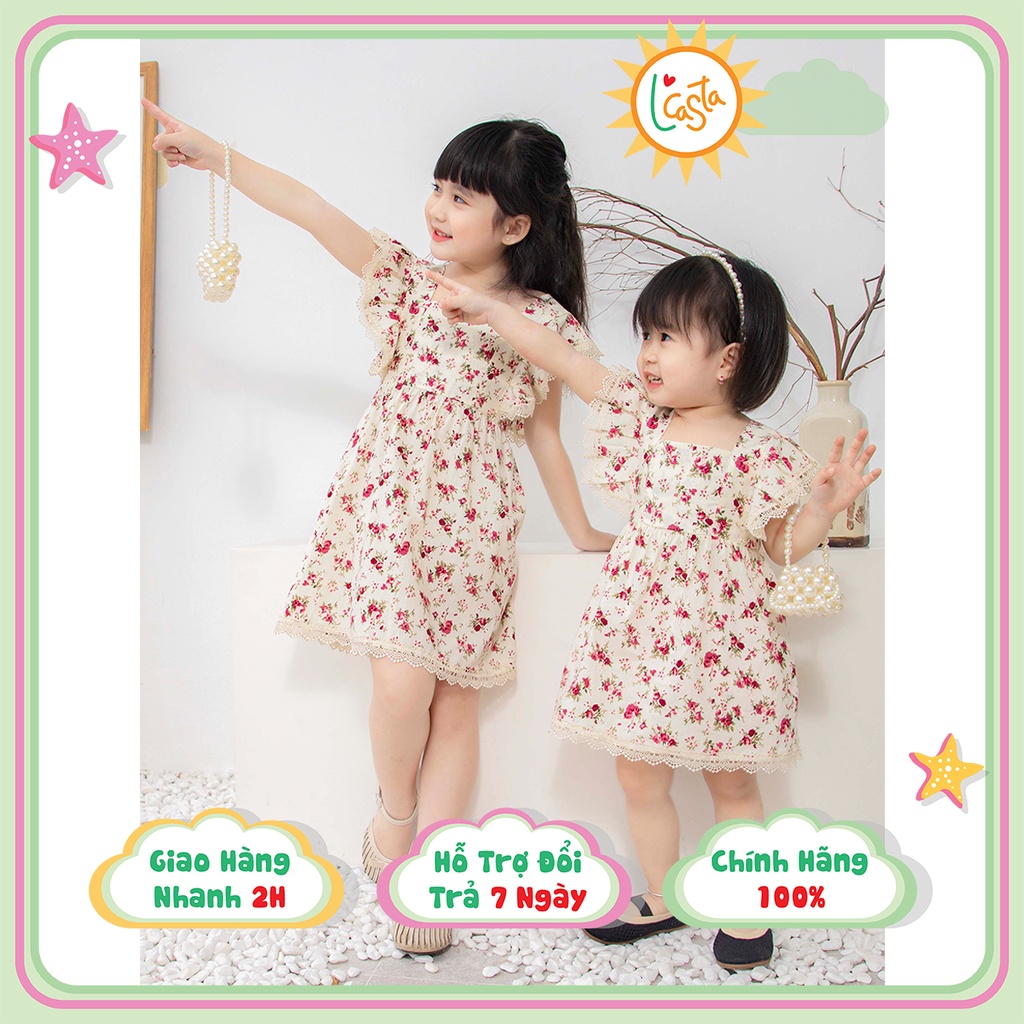 [Mã BMBAU50 giảm 50K đơn 150K] Váy bé gái hoa nhí phối ren xinh xắn dễ thương từ 8-30kg LCasta V14