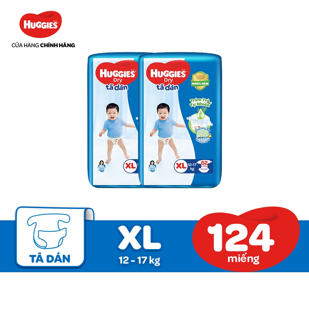 [HUGFEB15 -10% max 60k đơn 400k] Combo 2 Tã dán Huggies Tràm Trà Tự Nhiên Dry XL62