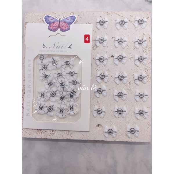 phụ kiện charm nơ thương hiệu chanel gắn móng tay nail