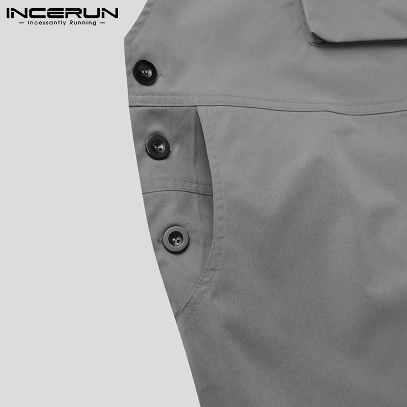 INCERUN Men's Casual Suspender Solid Color Loose Short Jumpsuit diệt