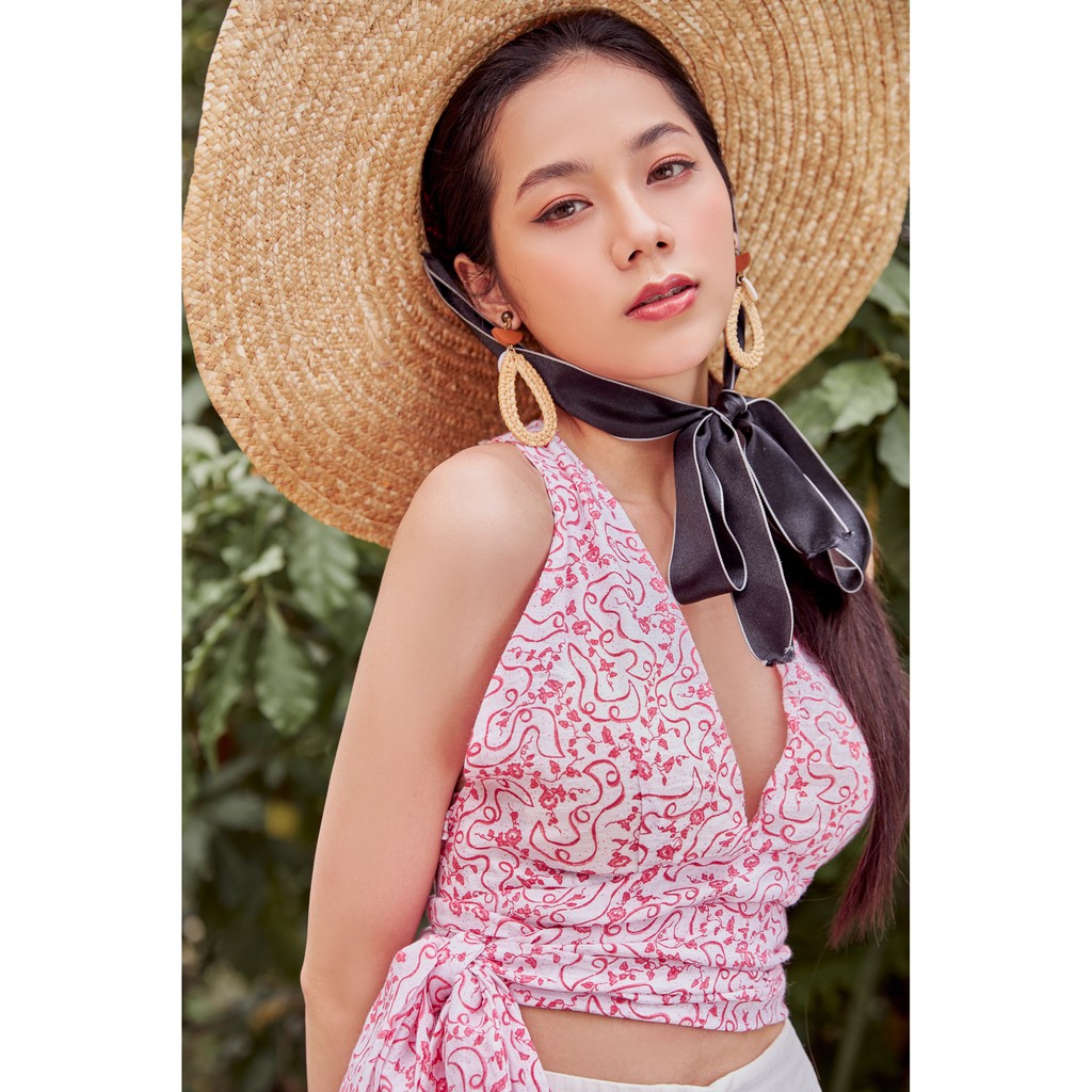 Áo thiết kế áo croptop chéo dây nâng ngực tạo khe màu trắng có bra DAWNTOP ELE