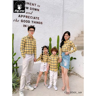 Set Áo Sơ Mi Gia Đình Caro Vàng FIGTREE Tươi Sáng Chào Hè Mã 169