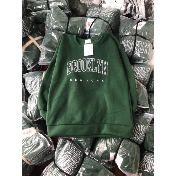 Áo Sweater chữ Ngực Màu xanh, Áo Nỉ Nữ BROOKLYN Cổ Tròn Form Rộng Tay Phồng Siêu xinh | BigBuy360 - bigbuy360.vn