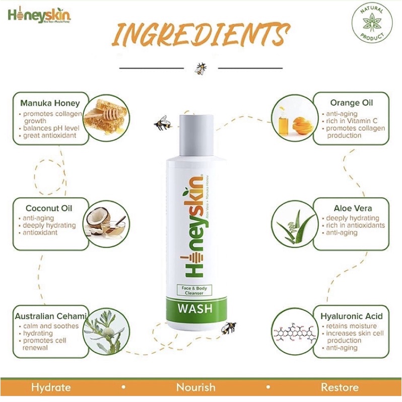 Kem dưỡng ẩm/ sữa rửa mặt organic mật ong Manuka Honeyskin USA 118g