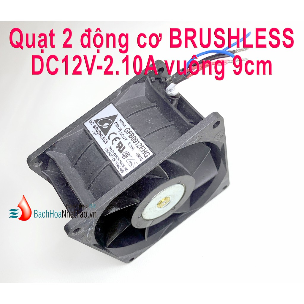 Quạt đôi Động cơ Brushless DC 12v-2.1a Vuông 90mm Tháo Nguồn