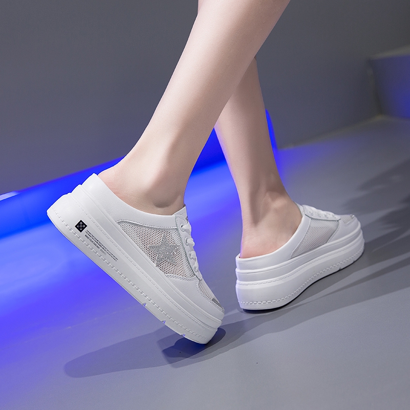 Dép Bít Mũi Đế Dày Tăng Chiều Cao Phối Lưới Thời Trang Cho Nữ | BigBuy360 - bigbuy360.vn