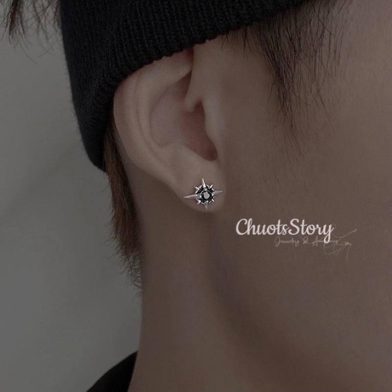 Khuyên tai nam nữ đính đá góc cạnh cá tính, bông tai titan thời trang unisex - KTU0016- ChuotsStory