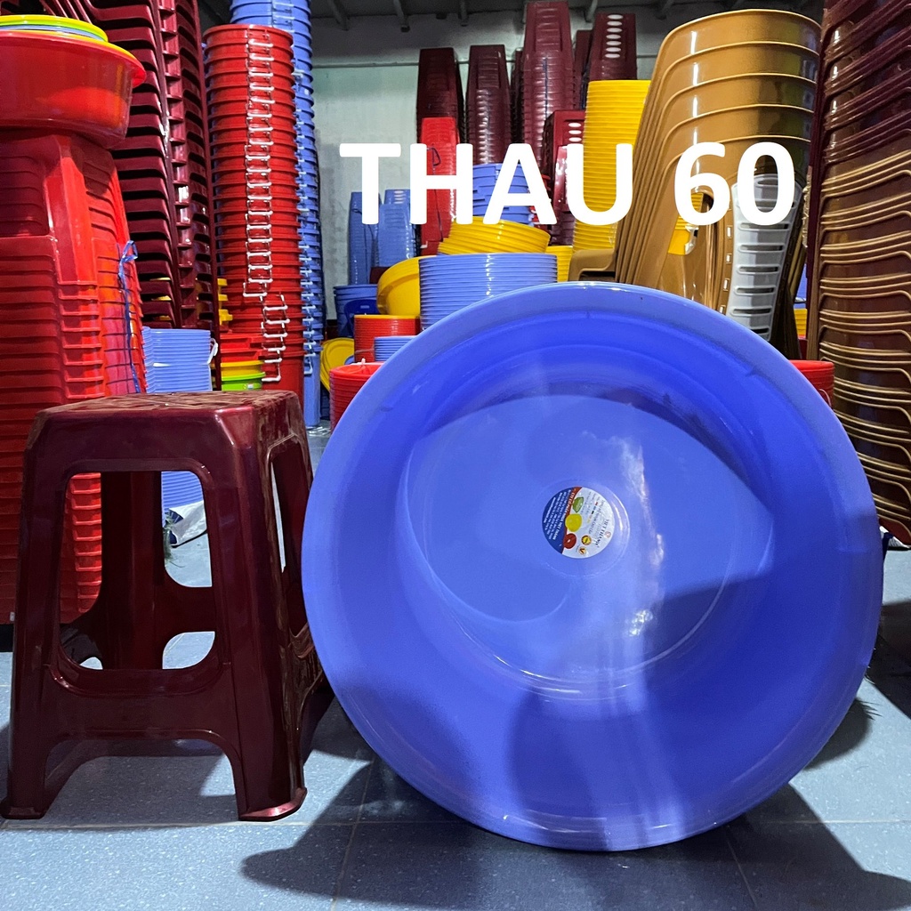 Thau nhựa tròn size 60 Việt Thành, chính phẩm pp loại 1 màu đỏ, vàng, xanh dương an toàn sức khỏe của gia dụng Du Thủy