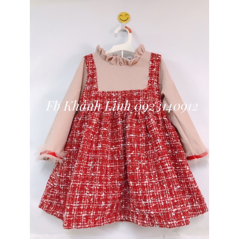 Váy dạ cổ bèo tiểu thư siêu xinh cho bé