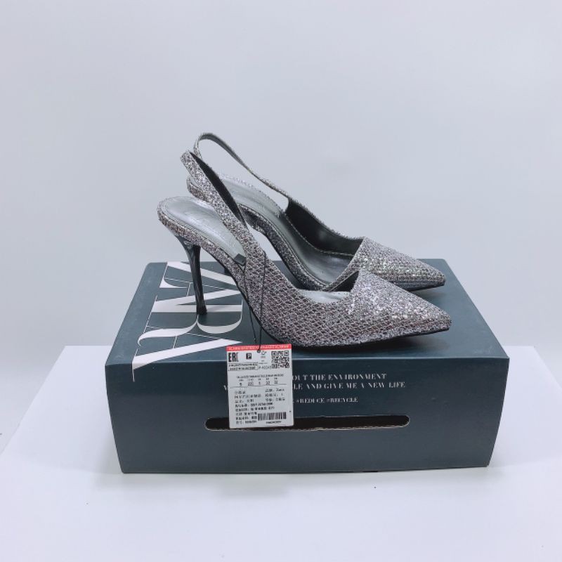 B(ẢNH THẬT)Sandal 9p Nhũ Bạc Khoét Eo Fullbox Tag Hãng Cao Cấp