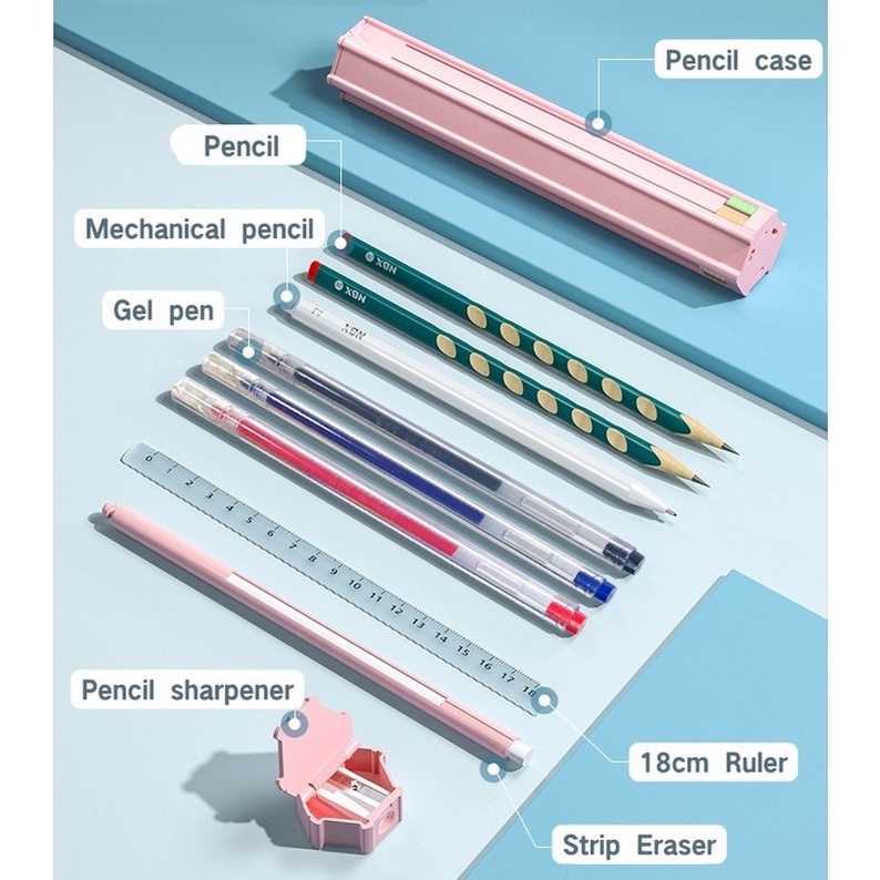🇻🇳11-in-1🇻🇳NBX Hộp Đựng Bút Sáu Bút Tiện Lợi Mực Gel Đa Năng Có Thước Kẻ Và Gôm Tẩy Dành Cho Học Sinh / Người Lớn