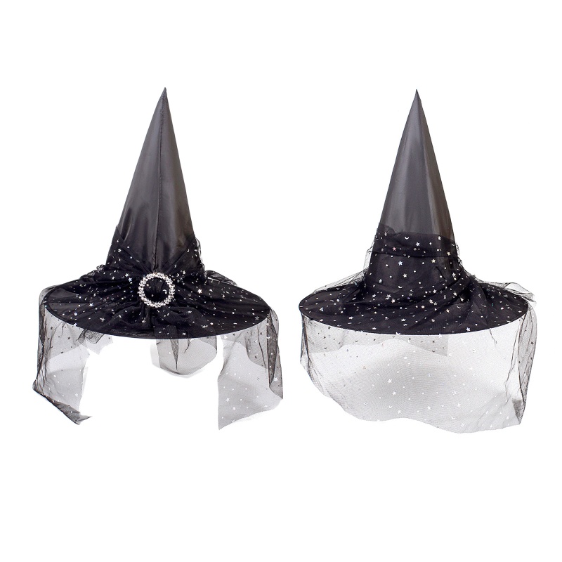 Mũ phù thủy phối lưới ren hóa trang Halloween độc đáo vui nhộn nhiều màu sắc