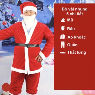 Bộ quần áo ông già Noel hay bộ trang phục noel người lớn vải nhung 5 chi tiết