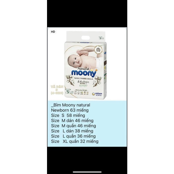 TÃ MOONY NATURAL NỘI ĐỊA dán/ quần NB63/S58/S50/M46qd/L38/L36/XL32