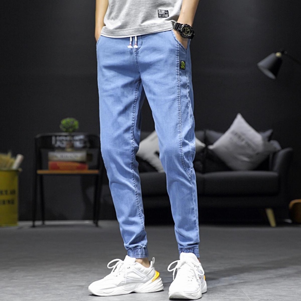 Quần Jean nam co giãn phong cách trẻ trung năng động cực hot - Quần bò nam kiểu jogger xanh bó thun không phai màu