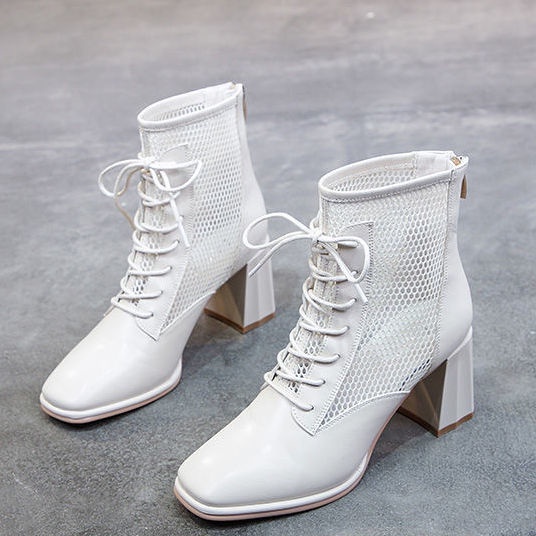 Giày Bốt Martin Cao Gót 2022 Thiết Kế Mới Phối Lưới Rỗng Thời Trang Xuân Hè Cho Nữ