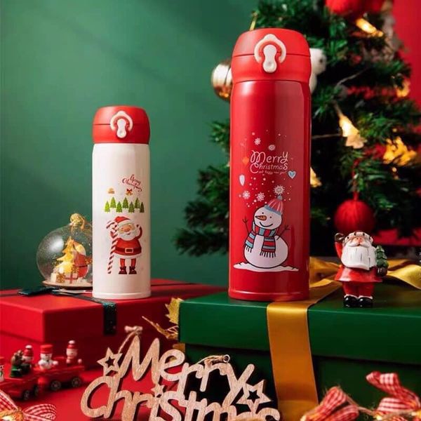 Bình nước giữ nhiệt cute, Ly giữ nhiệt bằng thép không gỉ 500ml mẫu Noel 2021, quà tặng giáng sinh cho người yêu