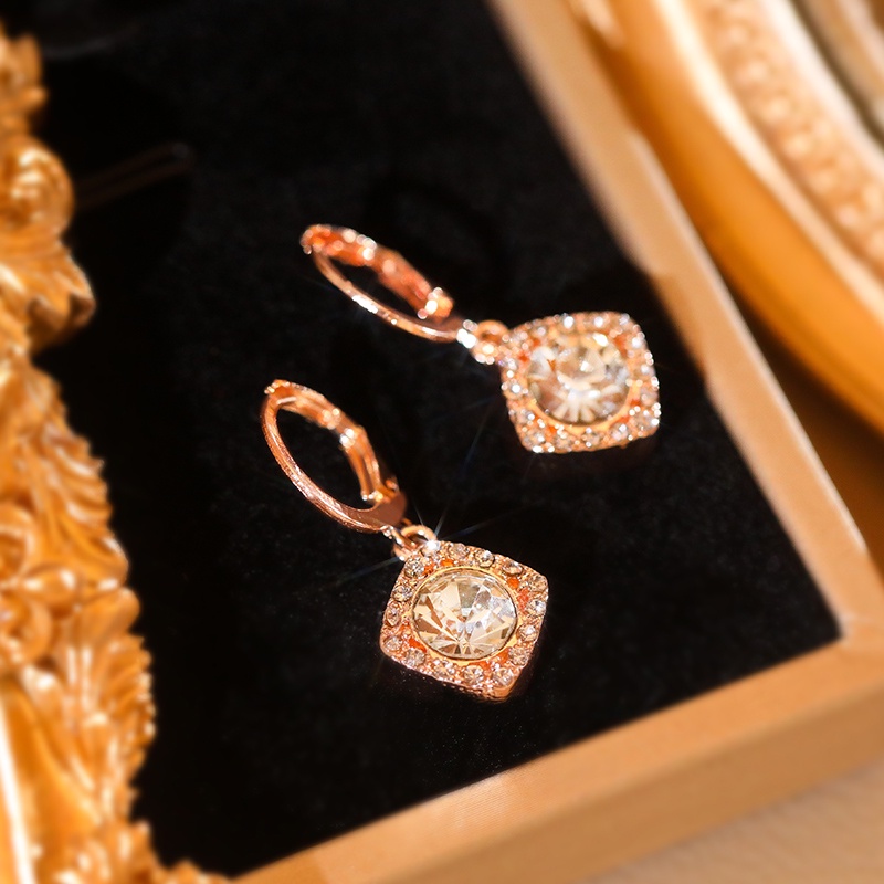 Khuyên tai JIUDUOLAN mặt vuông màu vàng đính đá zircon tinh tế hợp thời trang dễ phối đồ cho nữ