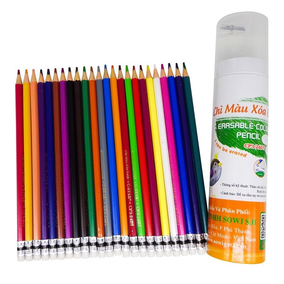 Ống 18 Cây Bút Chì Màu tập tô vẽ cho bé, lên màu tươi và đẹp (Nắp kèm gọt)