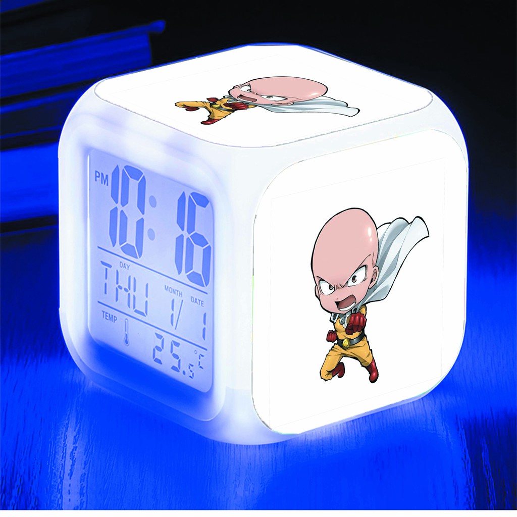 Đồng hồ báo thức để bàn in hình One Punch Man Cú Đấm Hủy Diệt anime LED đổi màu