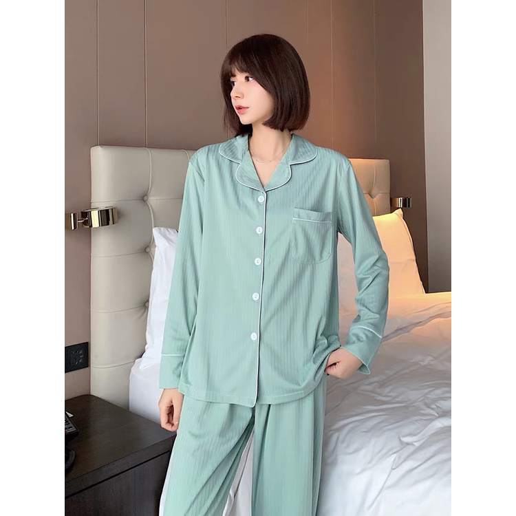 Bộ ngủ pijama nữ dài tay nữ chất chất liệu 100% cotton màu XanhMint - bộ ngủ thu đông dài tay (có bigsize) | BigBuy360 - bigbuy360.vn