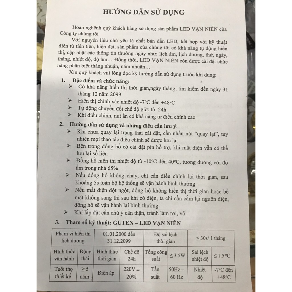 Đồng hồ led vạn niên  treo tường Guten R83 cao cấp